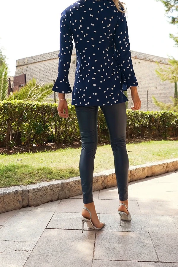 Navy Blue Leather Look Premium Leggings - Image 7