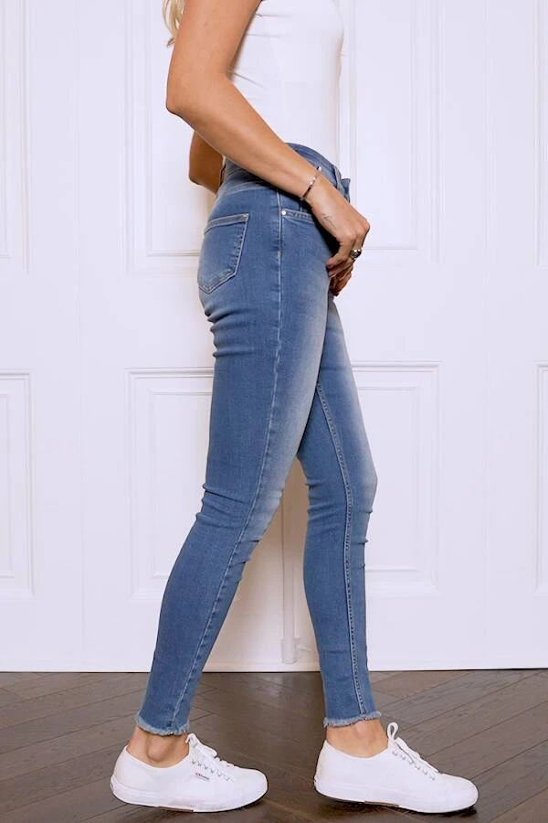 Mid Blue Raw Hem Perfect Skinny Jeans - Image 7