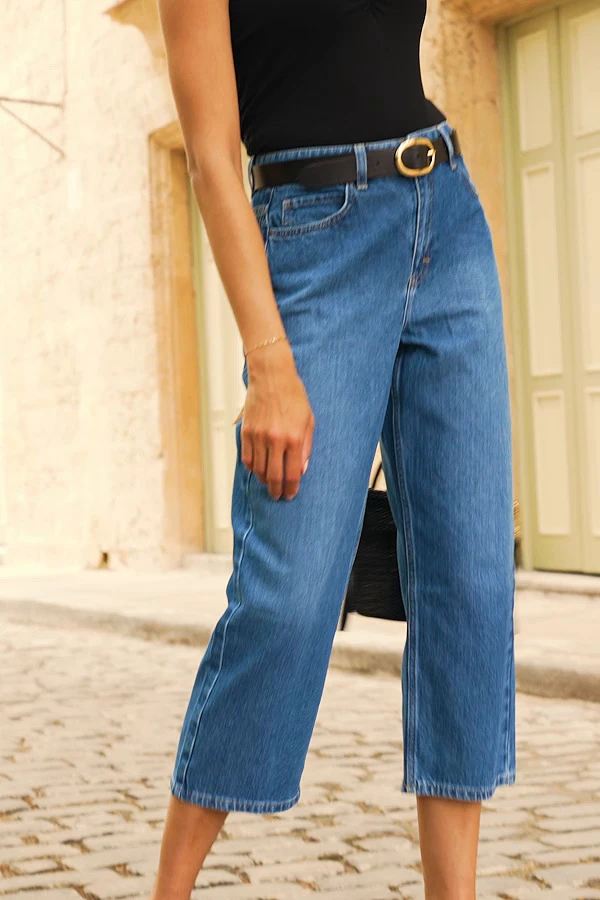 Mid Blue Denim Culotte Jeans - Image 7