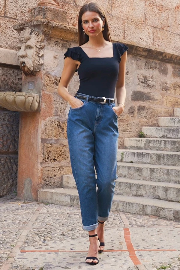 Mid Blue Slim Leg Mom Jeans - Image 8