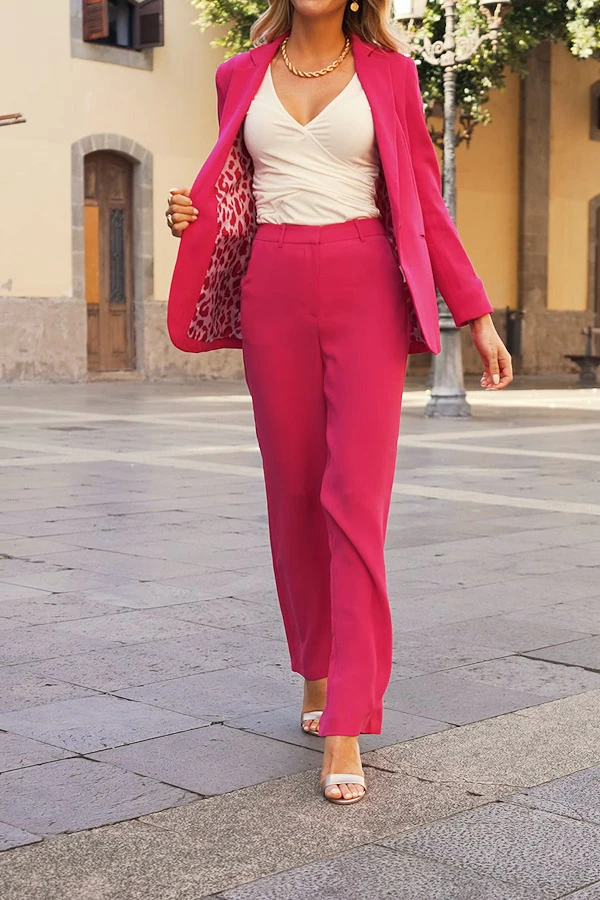 Hot Pink High Waisted Wide Leg Trousers - Image 6