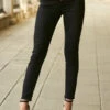 Black Rose Gold Button Front Skinny Jeans