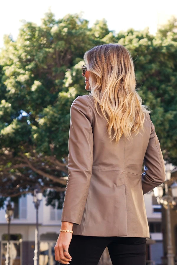 Taupe Luxe Leather Blazer - Image 8