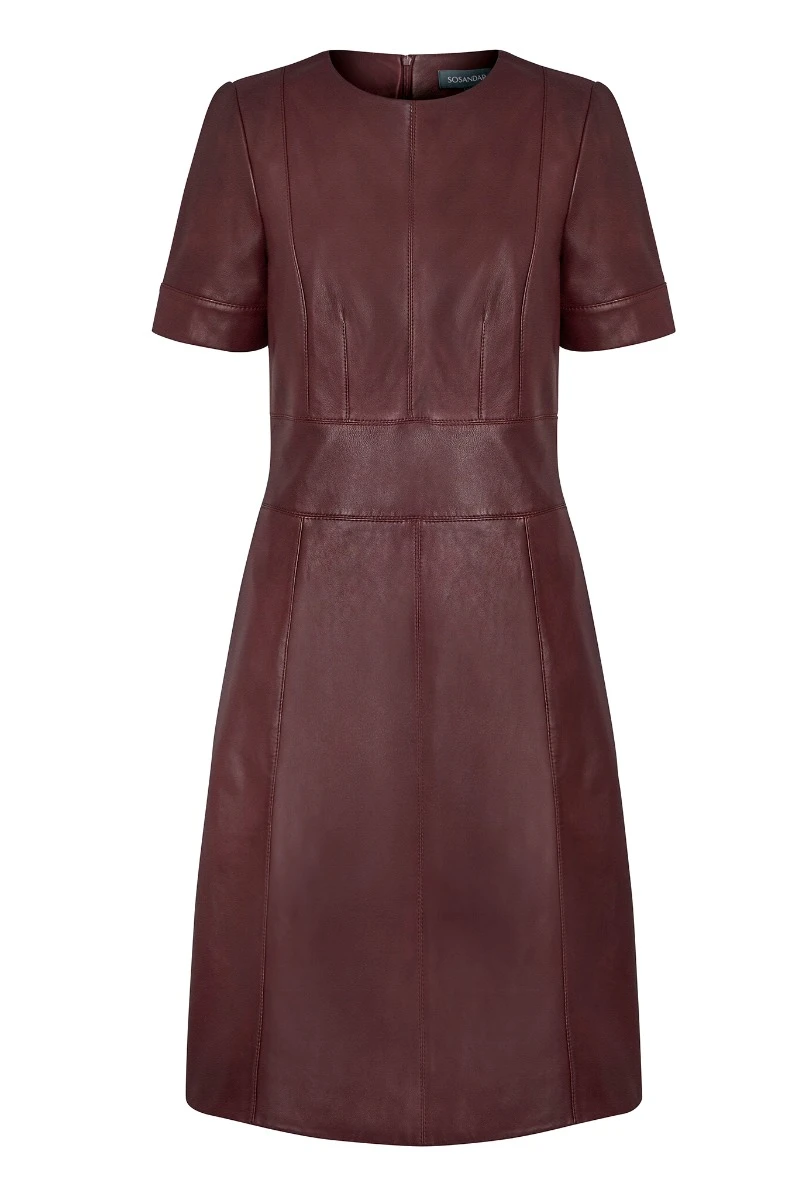 Burgundy Leather Panelled Shift Dress - Image 7