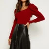 Black Leather Zip Front A-Line Skirt