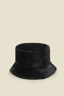 Black Faux Fur Bucket Hat