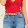 Leopard Pony Waist Belt With Gold Square Buckle