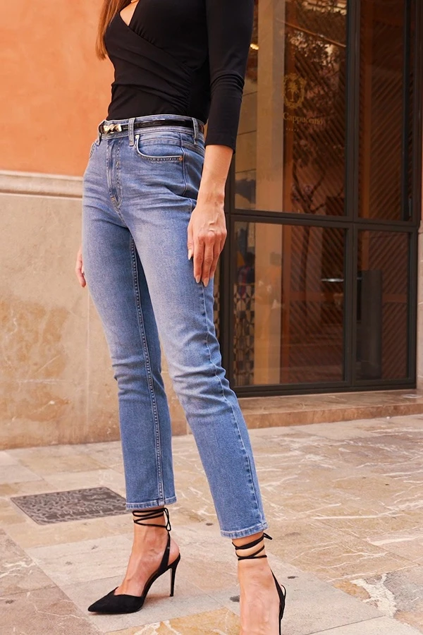 Mid Blue Denim Slim Leg Jeans - Image 8