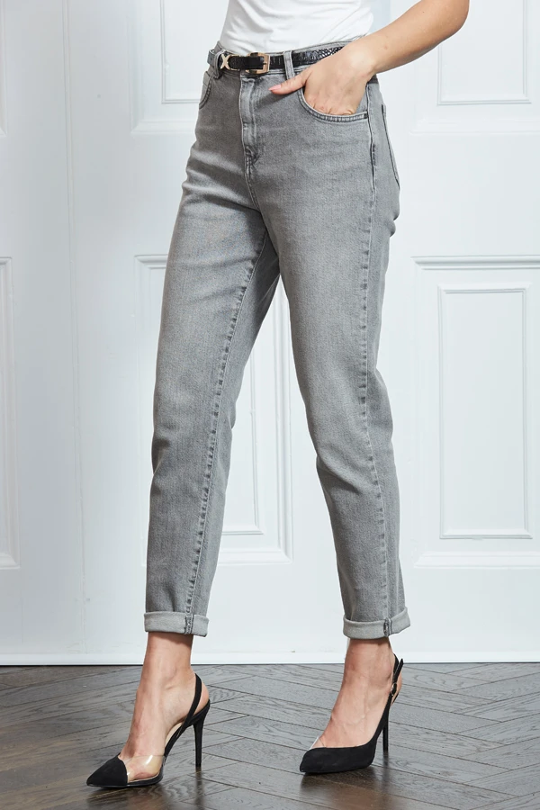 Mid Grey Slim Leg Mom Jeans - Image 3