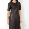 Black Leather Zip Detail Shift Dress