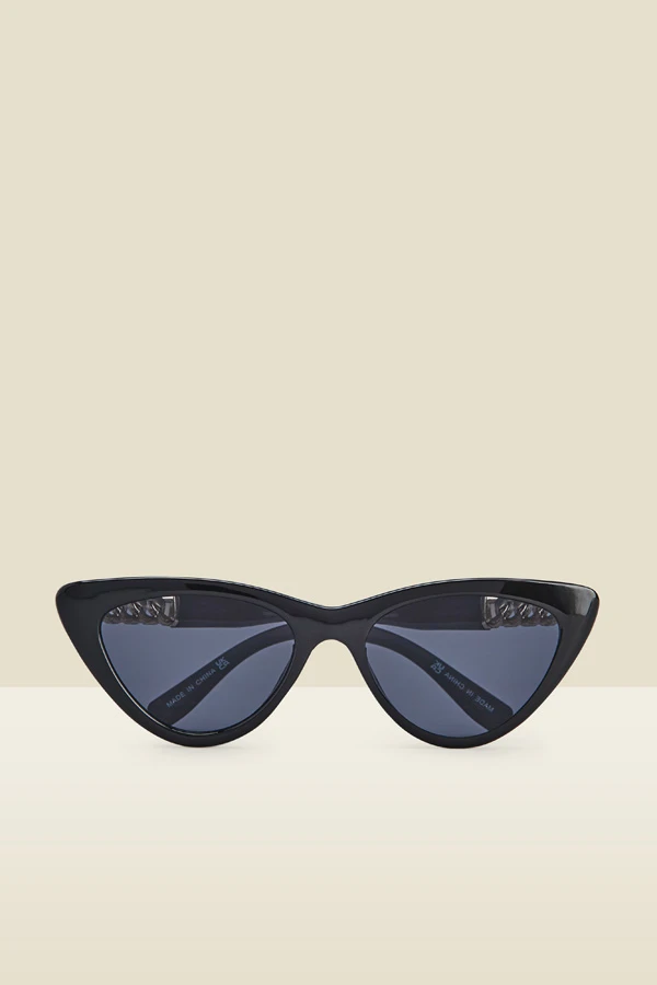 Black & Gold Chain Detail Cateye Sunglasses