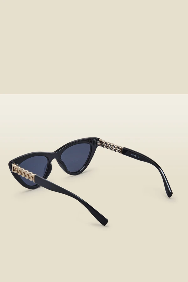 Black & Gold Chain Detail Cateye Sunglasses - Image 3