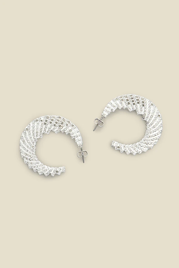 Silver Sparkly Curved Hoop Earrings - Image 2