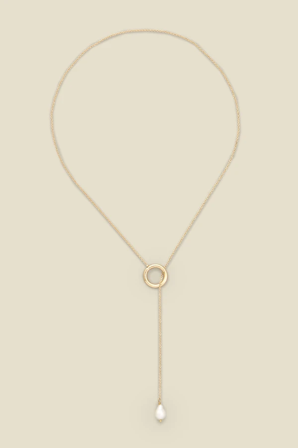 Gold Pearl Hoop Trim Necklace - Image 2