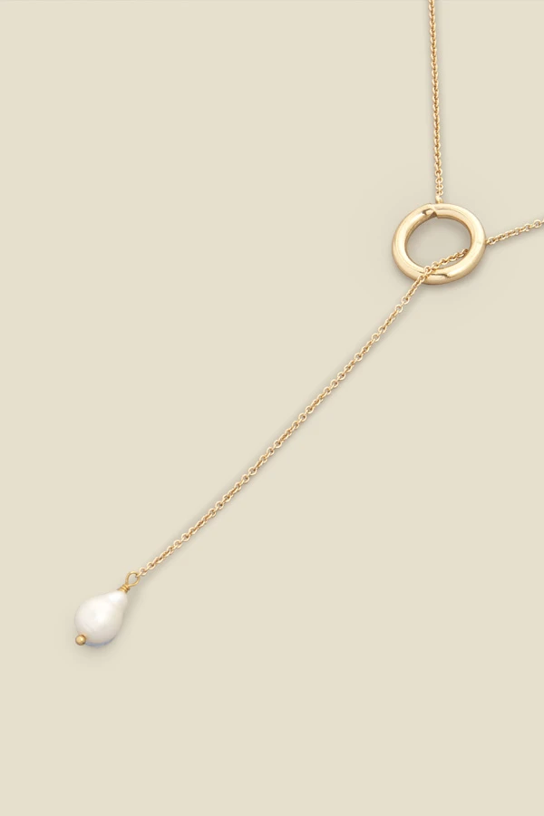 Gold Pearl Hoop Trim Necklace - Image 3