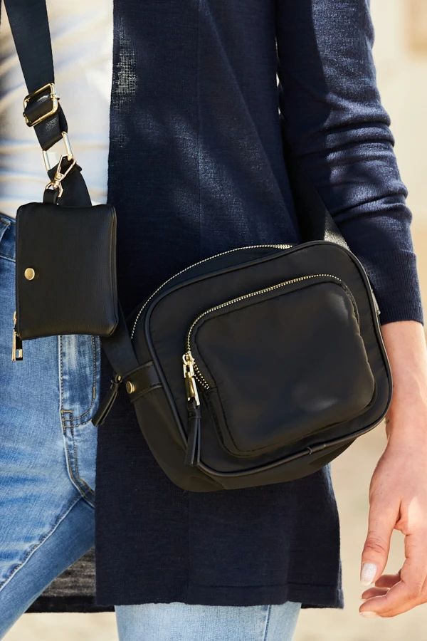 Black Nylon Square Cross Body Bag - Image 6