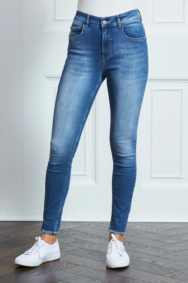 Mid Blue Raw Hem Perfect Skinny Jeans - Image 5