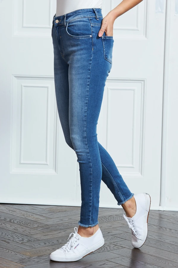 Mid Blue Raw Hem Perfect Skinny Jeans - Image 2