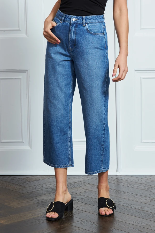 Mid Blue Denim Culotte Jeans - Image 2
