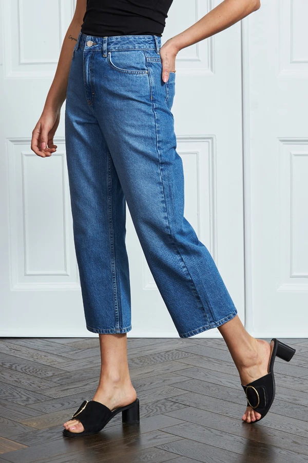 Mid Blue Denim Culotte Jeans - Image 3