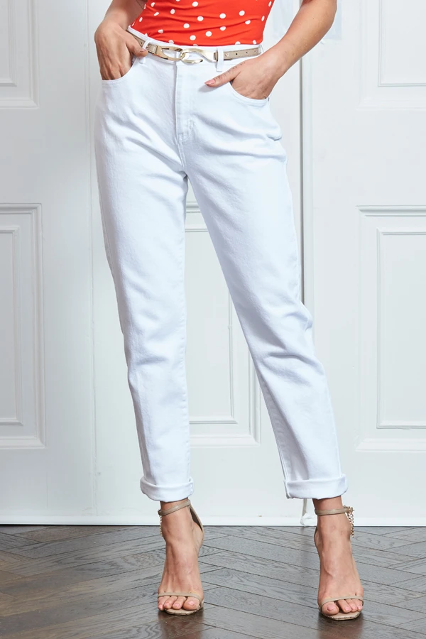 White Denim Slim Leg Mom Jeans - Image 3