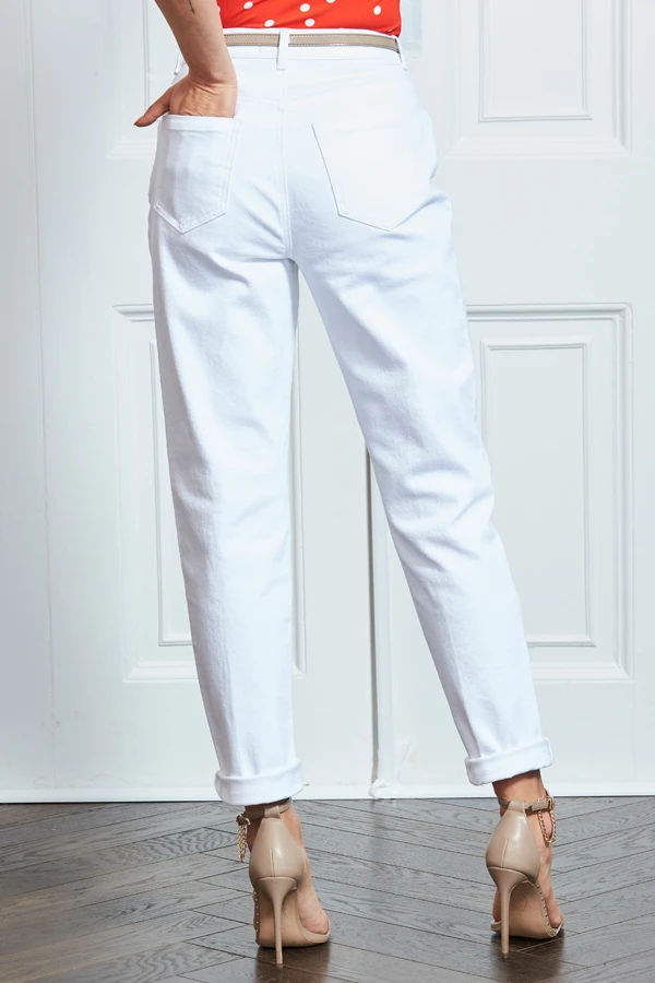 White Denim Slim Leg Mom Jeans - Image 5
