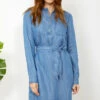 Blue Chambray Denim Belted Dress