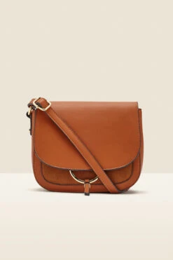 Tan Faux Leather Hoop Clasp Cross Body Bag