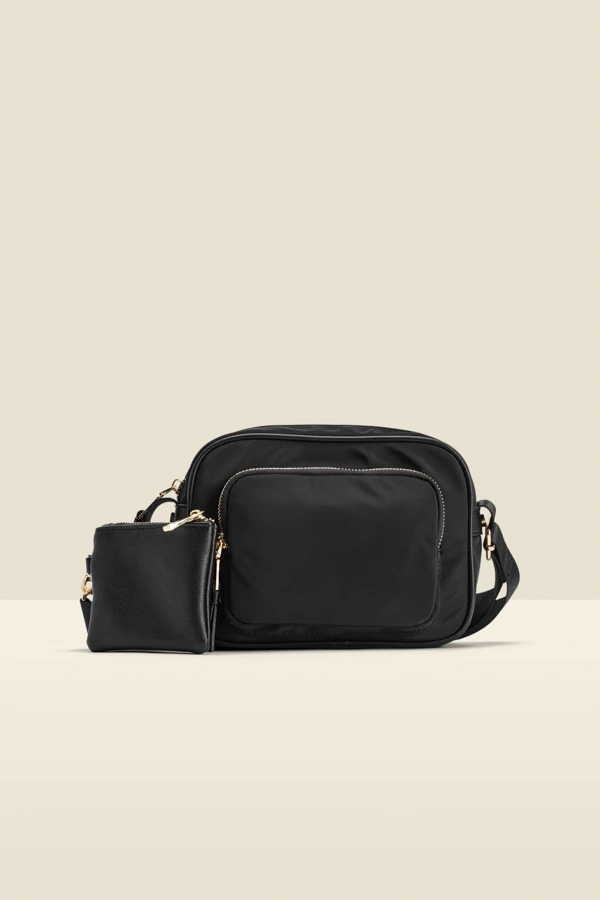 Black Nylon Square Cross Body Bag