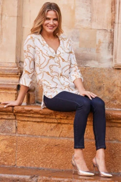 Ivory Chain Print Zip Front Tunic Top