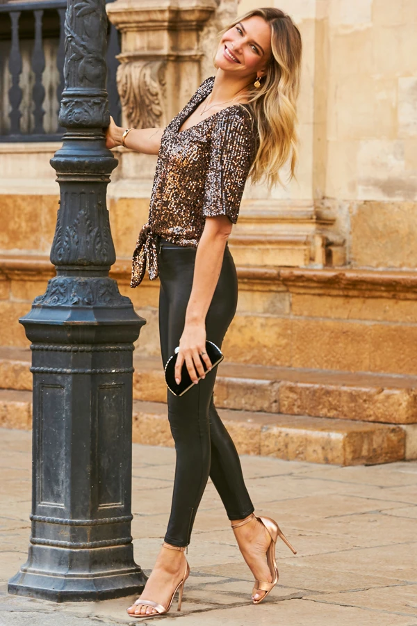 Black Leather Look Zip Detail Leggings - Image 6