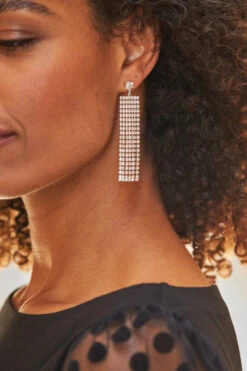 Silver Diamante Tassel Drop Earrings