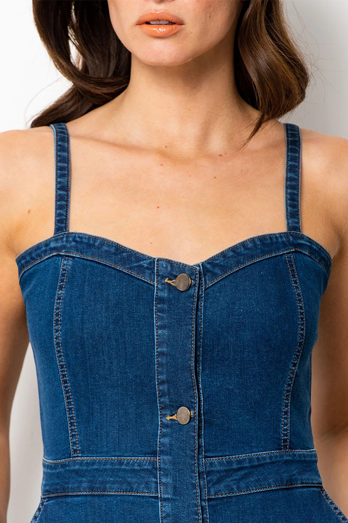 Mid Blue Button Front Denim Dress - Image 5