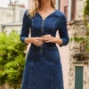 Indigo Zip Front Denim Shift Dress