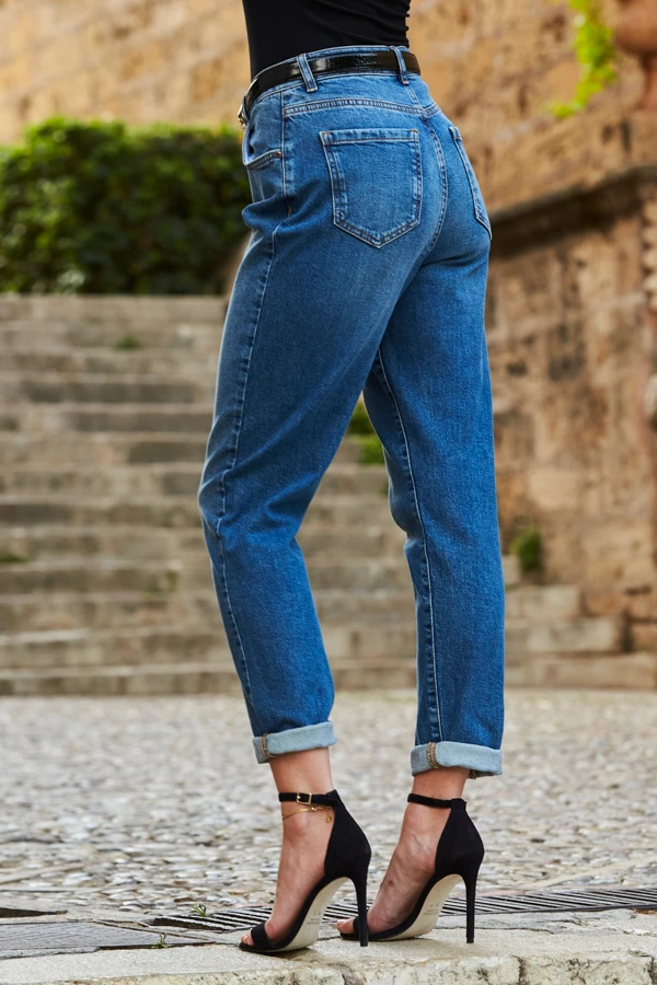 Mid Blue Slim Leg Mom Jeans - Image 4