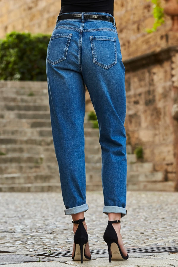 Mid Blue Slim Leg Mom Jeans - Image 5