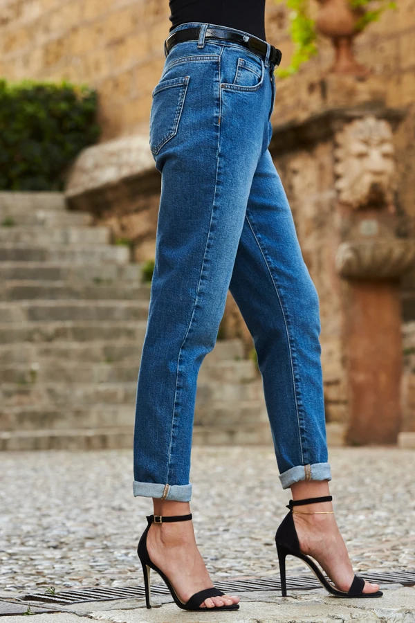 Mid Blue Slim Leg Mom Jeans - Image 3