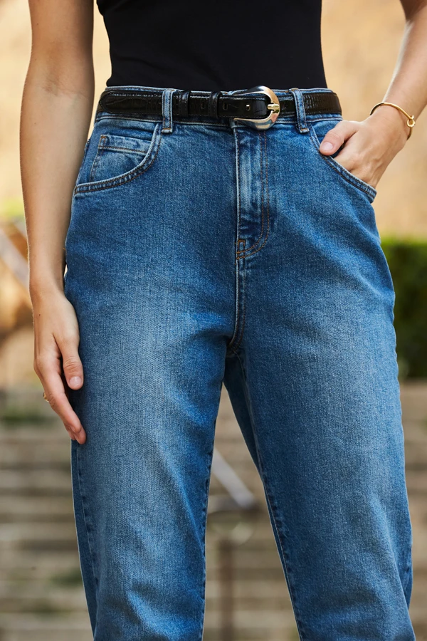 Mid Blue Slim Leg Mom Jeans - Image 6
