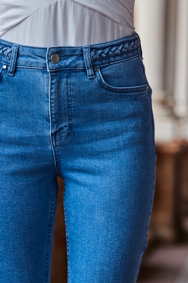 Mid Blue Braid-Detail Skinny Jeans - Image 5