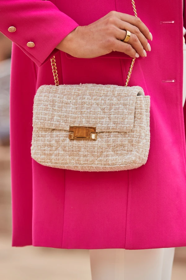 Natural Boucle Clasp Detail Cross Body Bag - Image 5