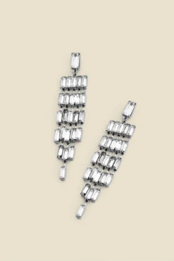 Silver Rhinestone Layered Drop Earrings