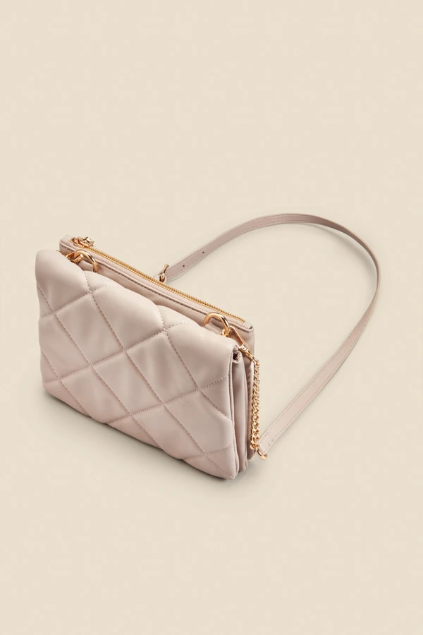 Taupe Quilted Cross Body Bag - Image 3