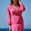 Pink Lace Trim Wrap Front Sun Dress