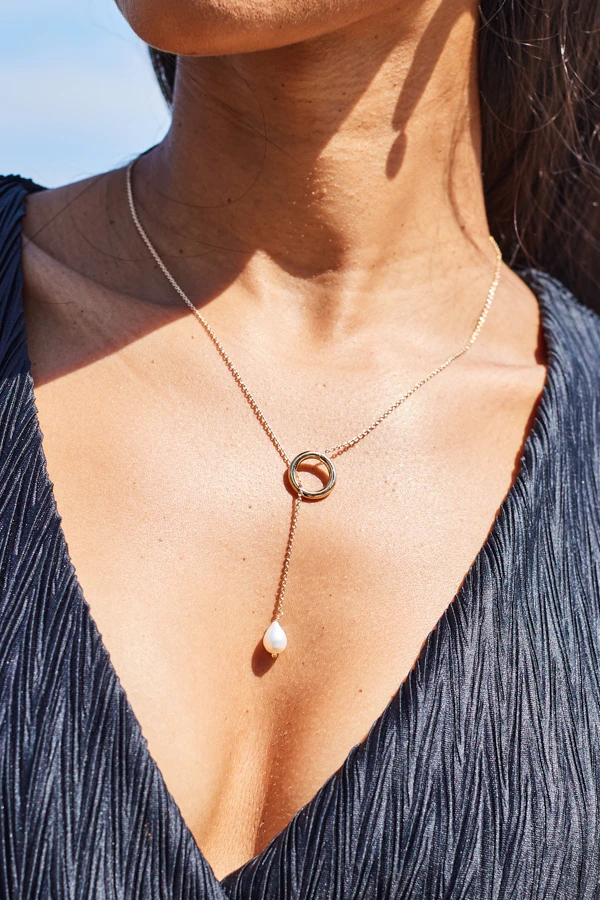 Gold Pearl Hoop Trim Necklace