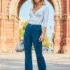 Blue Seam Detail Kick Flare Trousers