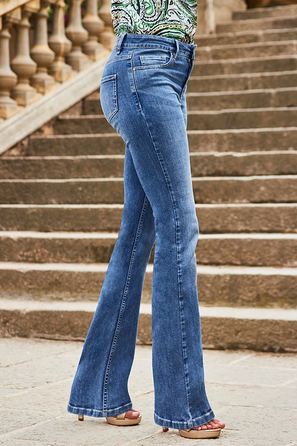 Mid Blue Mid Rise Bootcut Jeans - Image 3