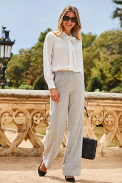 Grey High Waisted Wide Leg Trousers