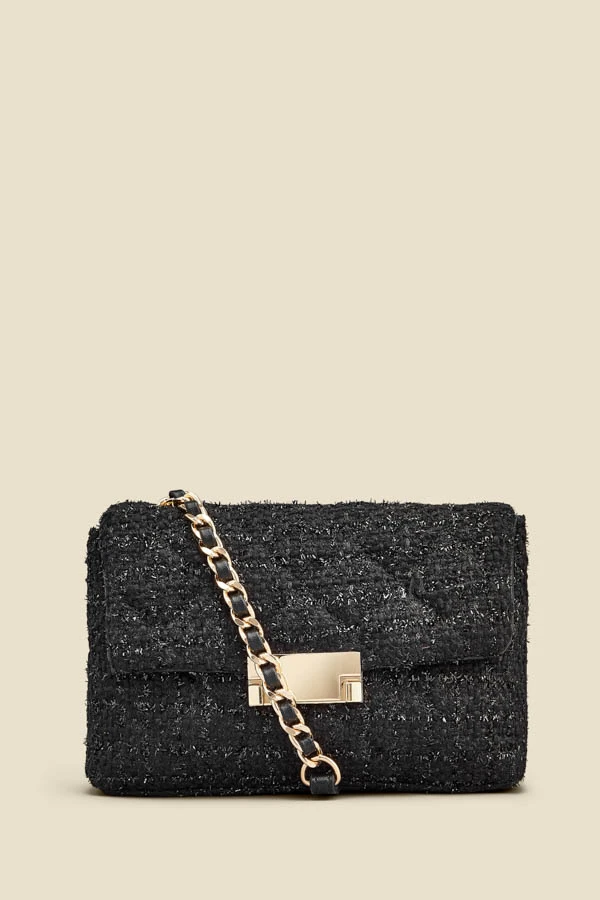 Black Metallic Boucle Clasp Detail Cross Body Bag - Image 2
