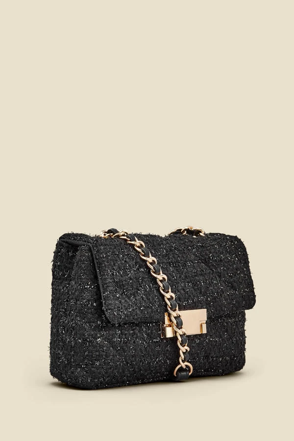 Black Metallic Boucle Clasp Detail Cross Body Bag - Image 3
