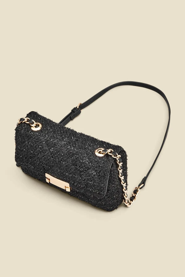 Black Metallic Boucle Clasp Detail Cross Body Bag - Image 4
